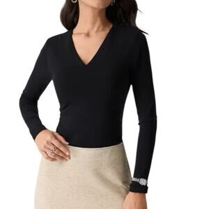 NWT OGL ProWarm V Neck Ruched Sides Brami Top Long Sleeve Black Size Large